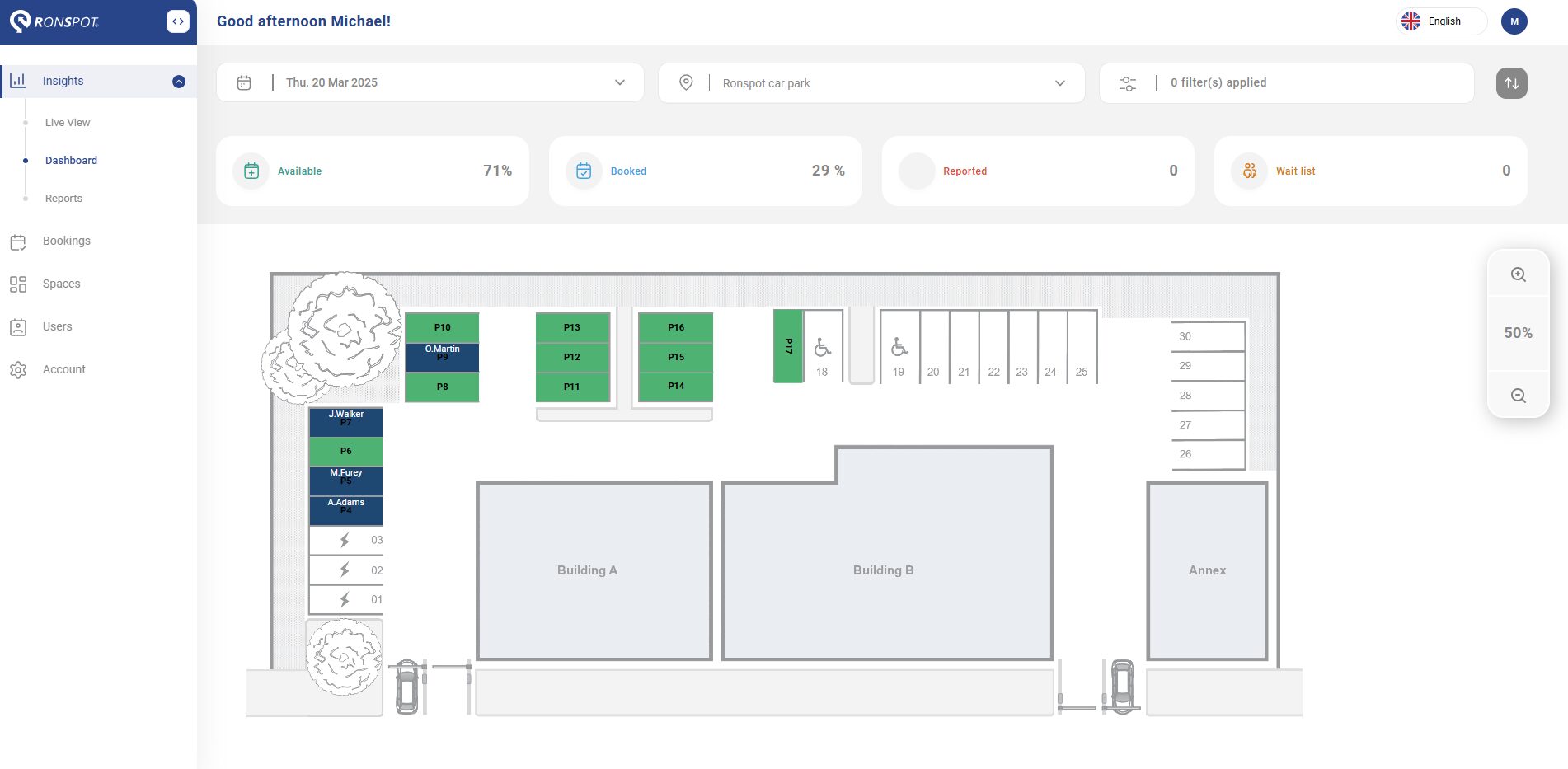 screenshot of workplace management platform with map of office floor plan