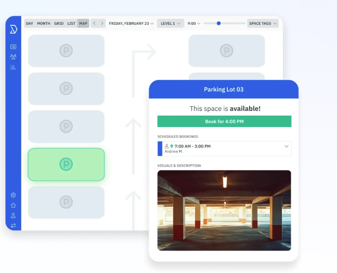screen shot of parking app booking tool